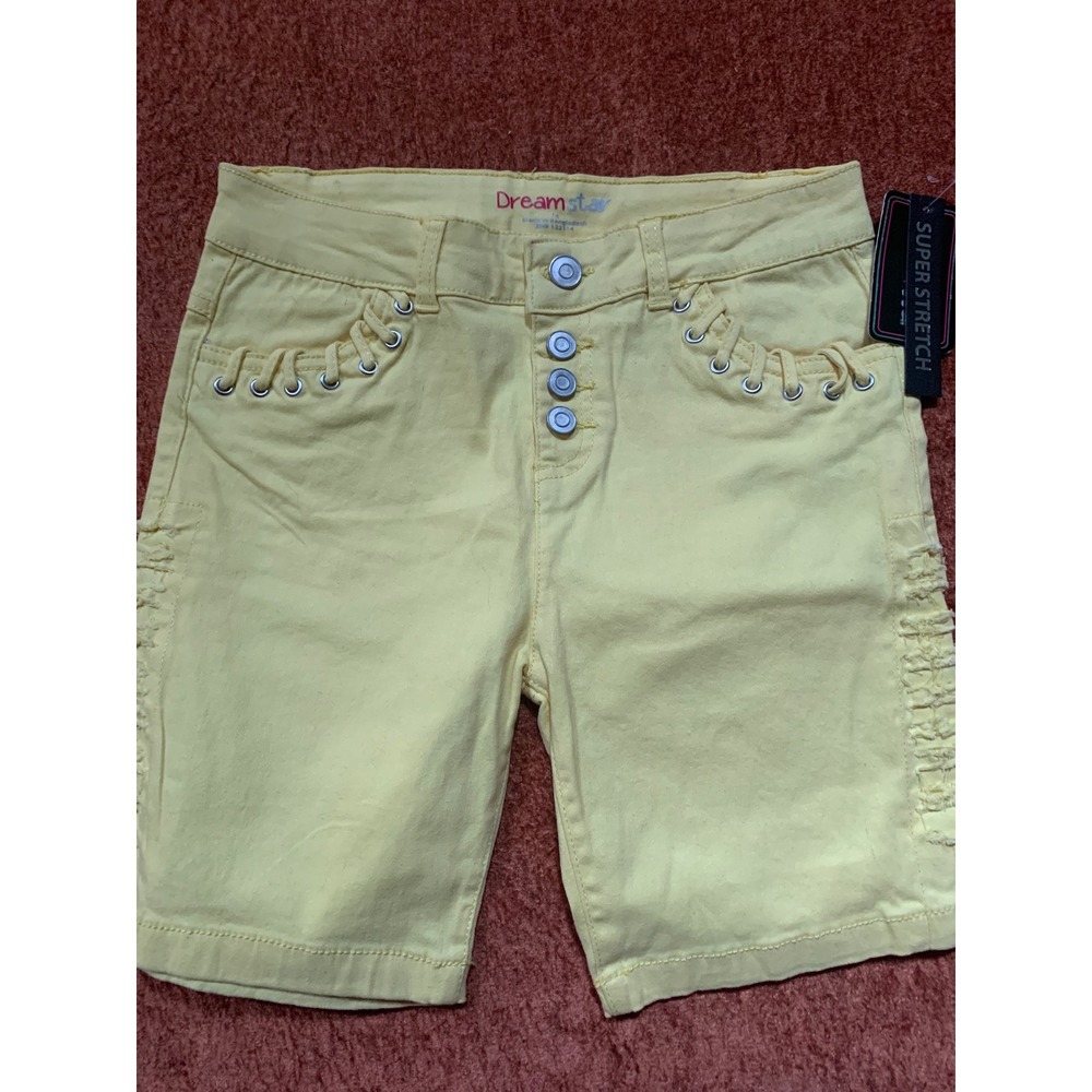 Dreamstar Girls Yellow Super Stretch Bermuda Shorts Button Fly Grommet Size 10